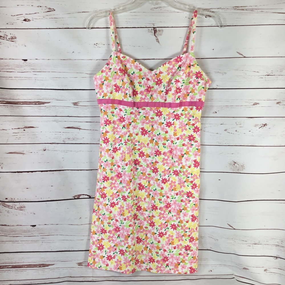 Lilly Pulitzer Ladybug Floral Sundress‎ Size 2 Pink Yellow White